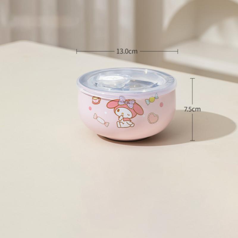 Для Sanrio Kawaii Hello Kitty Kuromi Миска для риса Миска для супа Детская миска из стали 316 Двухслойная теплоизоляция и защита от ожогов Посуда
