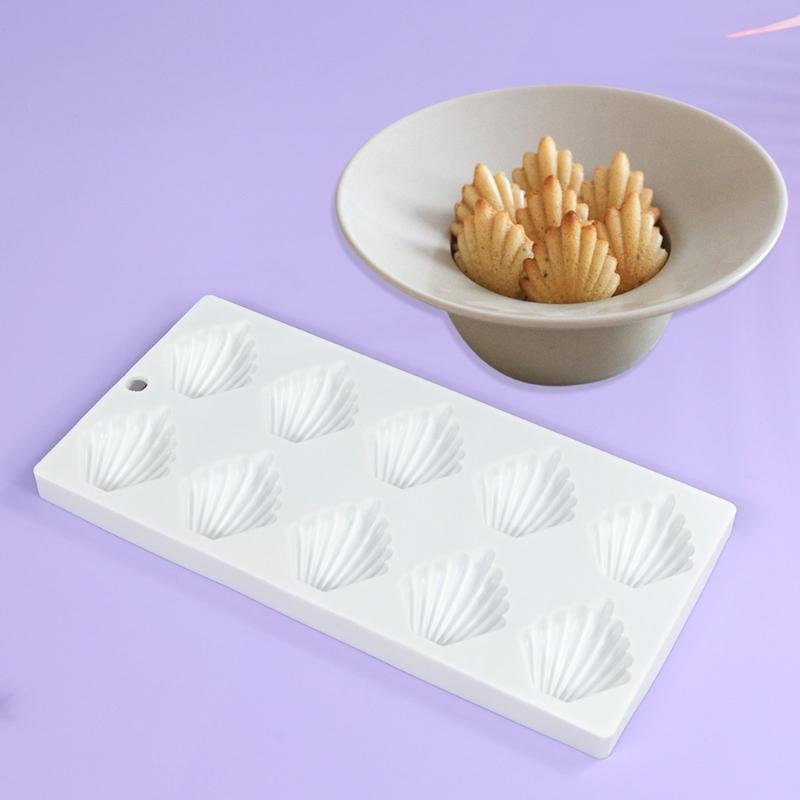 Reusable 10 Cavity Silicones Shell Shape Baking Molds For Homemade Madeleines And Mousse Dessert Pan Dishwasher Safe