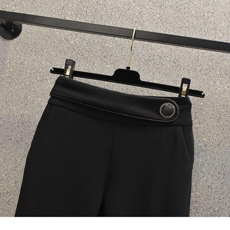 Плюс размер Весна Темперамент Профессиональный Костюм Модная Рубашка С Лацканами Микро-Отложной Воротник Брюки Костюм Из Двух Частей Женщин