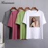 Hirsionsan  T Shirt Women New Summer Githic Print Chic Tees 100% Cotton Vintage Jumper Clothes Female  Oversized Casual Pullover Top
