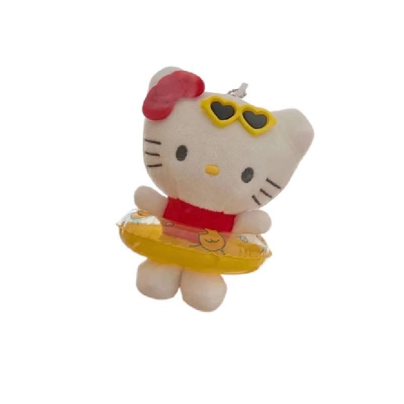 Cute Cartoon Hello Kitty Plush Keychain Adorable Kt Doll With Black Leather