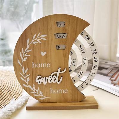 Креативный деревянный вечный настольный календарь - Home Sweet Home Вращающийся дисплей даты для декора домашнего офиса