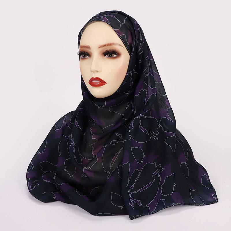 Watercolour Floral Printed Hijab Scarf Bandana Headband Vintage Modal Breathable Light Soft Long Handkerchief Muslim Shawl