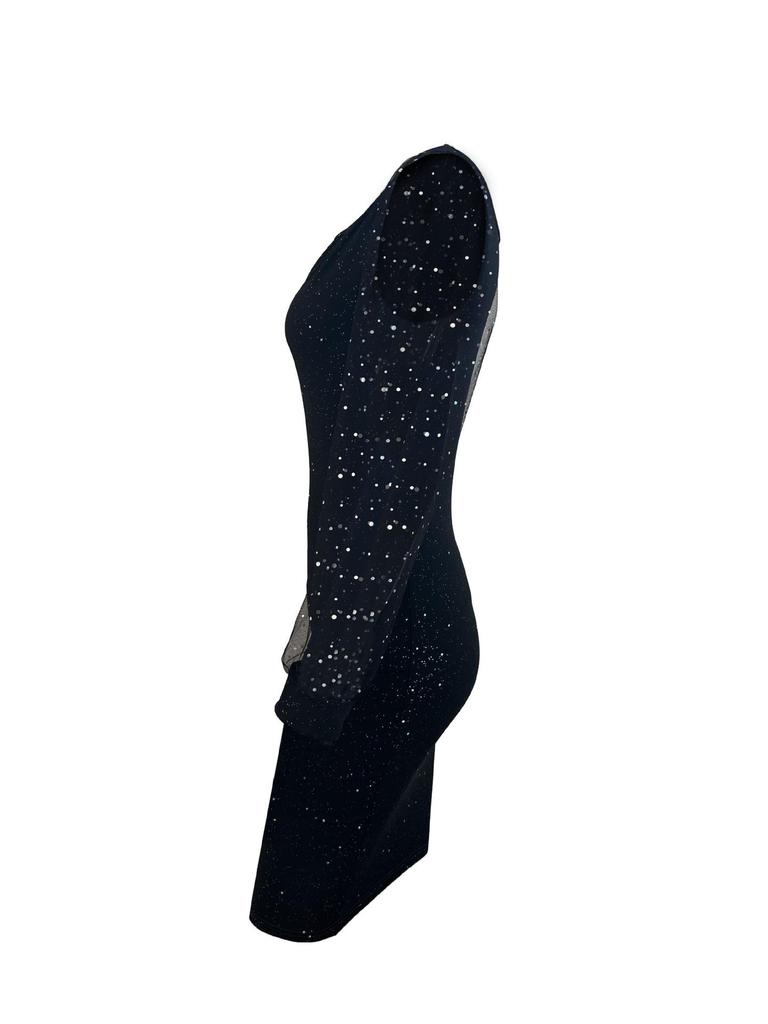 Элегантное вечернее платье-бодикон с V-образным вырезом и сетчатыми рукавами для женщин, 2024