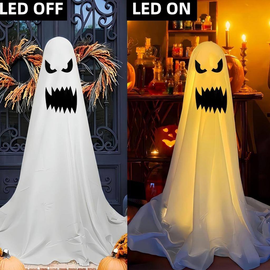 Adjustable Height LED Lighted Ghost Decorations For Halloween Outdoor Indoor Party Haunted House With Windproof Water Base