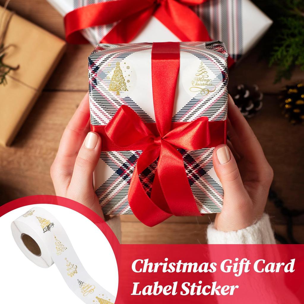 Рождественские наклейки для открыток, 500 штук прозрачные наклейки с елкой 2,5 см самоклеящиеся прозрачные с золотой фольгой праздничные наклейки в рулоне для вечеринки