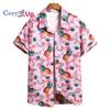 Pink Pineapple Pattern Casual Short Sleeve Shirt, Men's Hawaiian Shirt For Summer Vacation Resort
