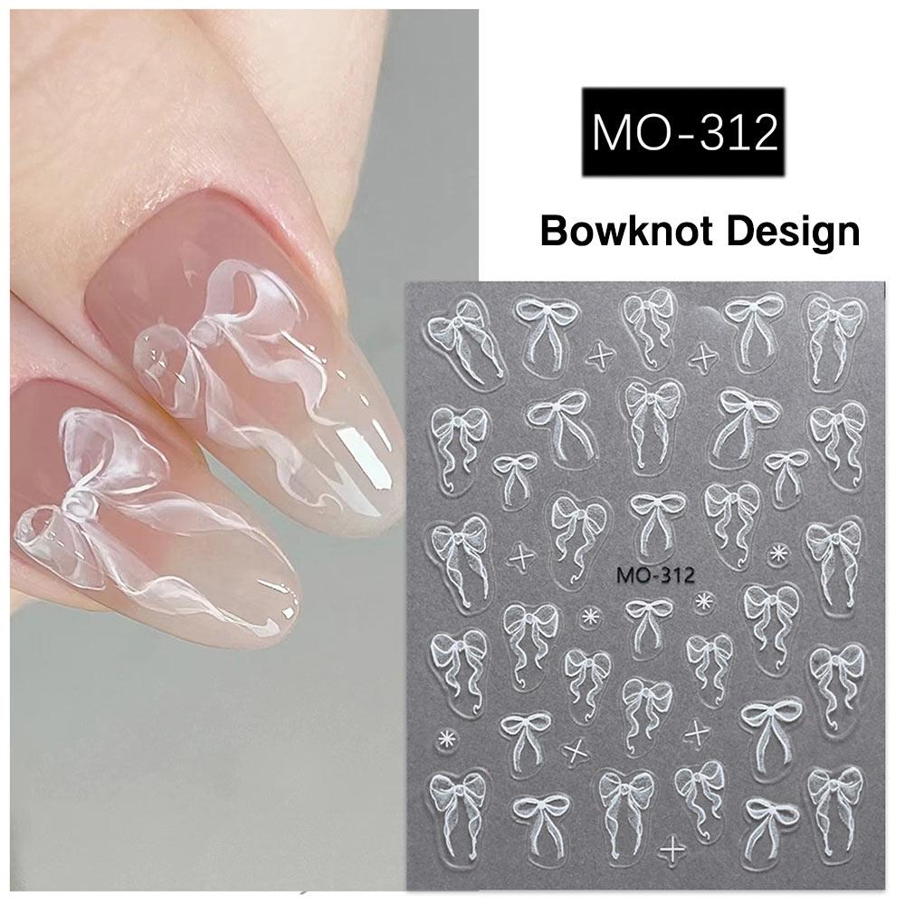 3D Embossed Bowknot Flower Nail Art Sticker Self-Adhesive Slider Nail Art for Women Girls