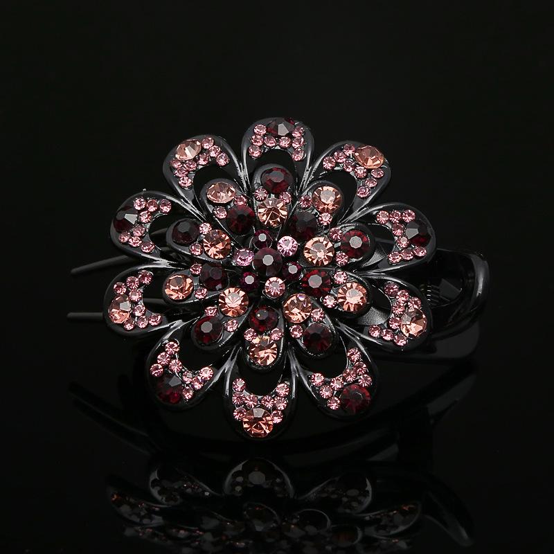 Flower Hair Clip Crystal Rhinestone- Fancy Ponytail Barrette Elegant Hair Clip for Women