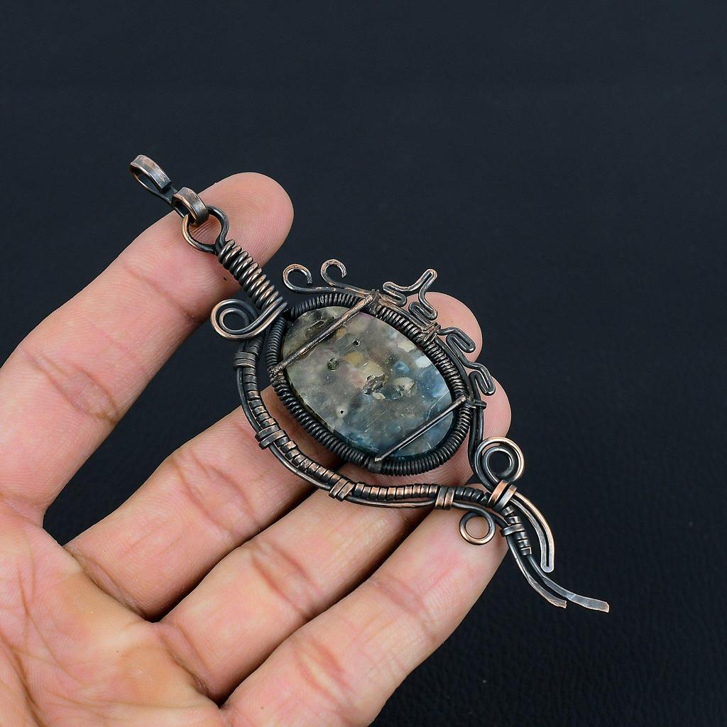 Великолепный арбузный турмалин, драгоценный камень, кулон ручной работы из чистой медной проволоки, ювелирный кулон