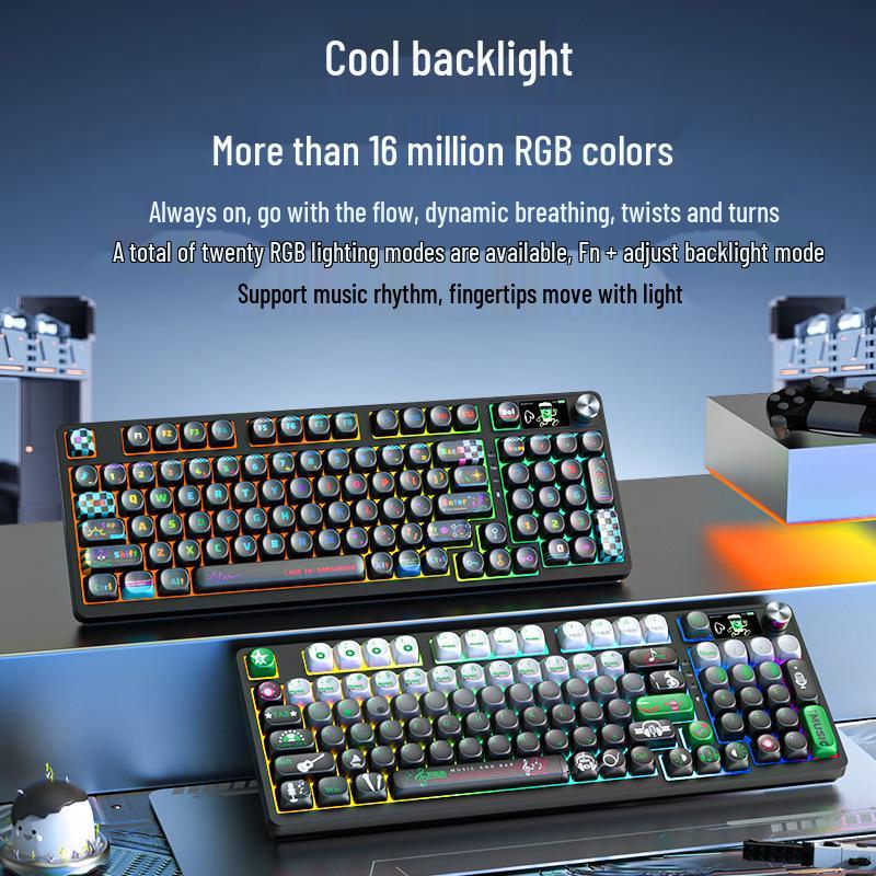 98-клавишная RGB беспроводная Bluetooth механическая клавиатура с тройным режимом - Игровая, для киберспорта и офиса, с настраиваемым экраном