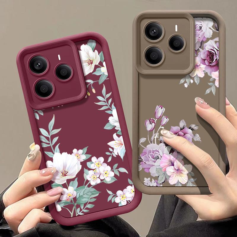 Простой цветочный узор мягкий чехол для телефона TPU для Xiaomi 14T Pro 13T Poco F6 X6 Pro M6 X5 Redmi Note 14 13 Pro 12 11 10 матовый противоударный бампер