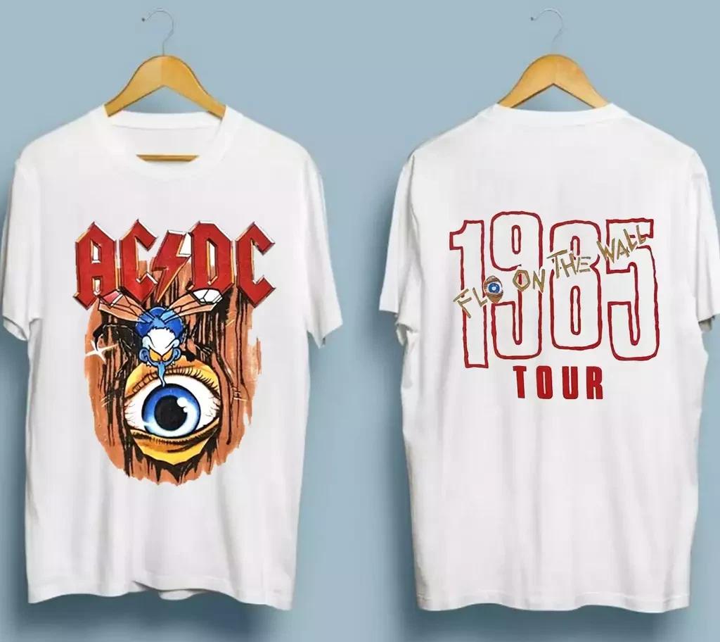 ACDC 1985 Fly on The Wall Tour Белая Унисекс Футболка Все Размеры Высококачественная Роскошь для Мужчин и Женщин Топ Y2k