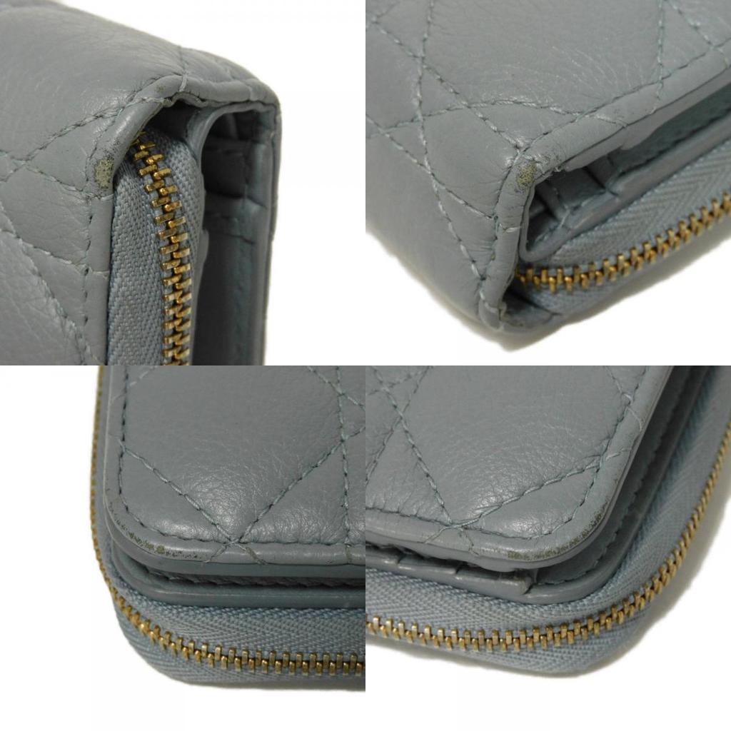 Подержанный кошелек Caro Scarlet (S5032UWHC_M81B) 7941 Текущий логотип CD Вышитый двустворчатый Cannage Небесно-голубой (10656) из Японии