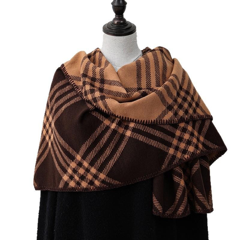 Double Sided Plaid Scarf for Women Winter Warm Wool Scarf Autumn and Winter Korean Style Cashmere Scarf with Atmosphere