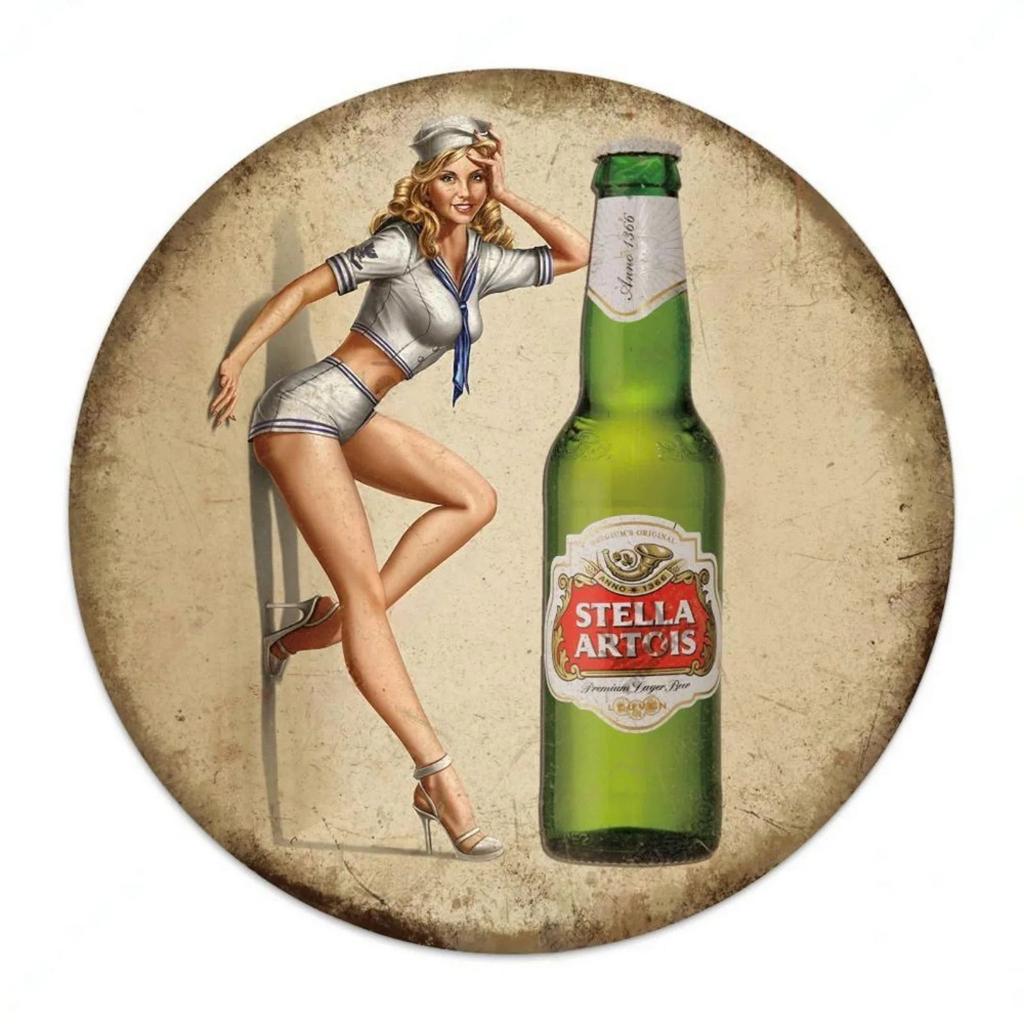 Vintage Retro Beer Rum Brand Round Tin Sign Set Classic Alcoholic Beverage Wall Decor for Bar Pub Man Cave Kitchen Home Beer