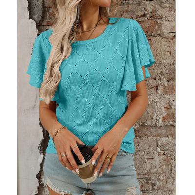 Женская летняя новая футболка с цветочным принтом и рукавами в виде листьев лотоса, повседневный топ