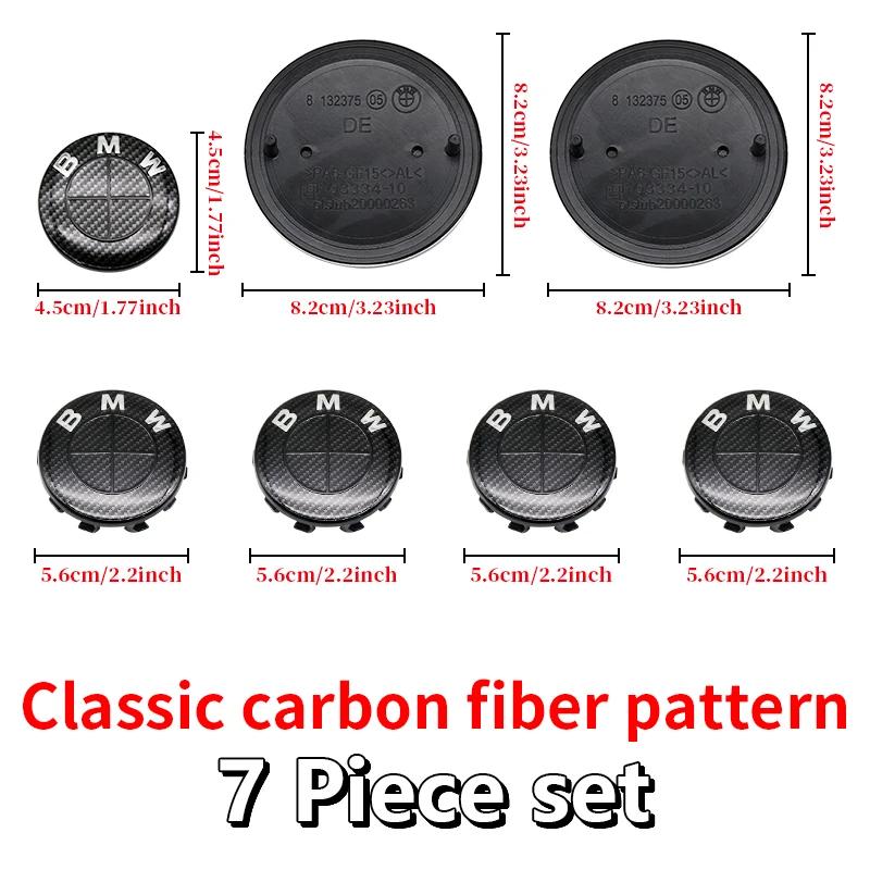 7Pcs Fiber All Black Car Wheel Center Caps Hub Cover Badge Auto Hood Front Rear Trunk Emblem For BMW  E85 E86 E89 G29 F87 G87