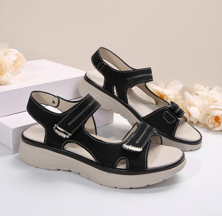  Hook Loop Sandals Women Summer Leather Light Leisure Wedge Platform Shoes Blue Girls Outside Anti-slide Apricot 43