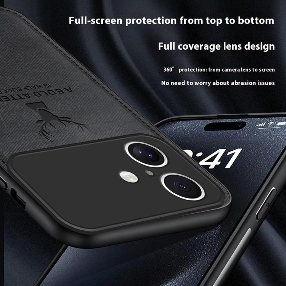For iPhone 17 Case Deer Pattern Cloth Texture PU + PC + TPU Phone Cover