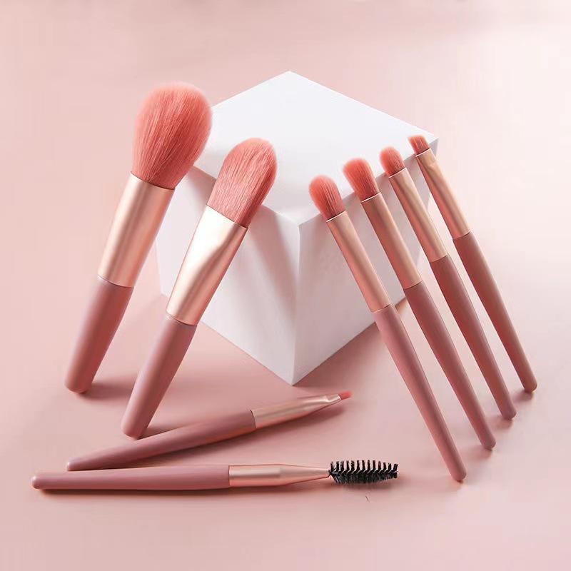 8-Piece Mini Macaron Makeup Brush Set for Beginners - Portable Eye Shadow Beauty Tools