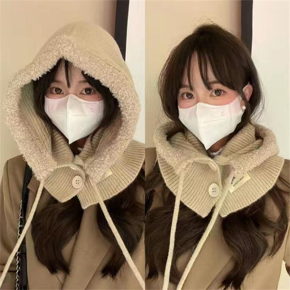 Плюшевая вязаная шапка с защитой шеи, шапка на шнуровке, новый капюшон-шарф, осень-зима