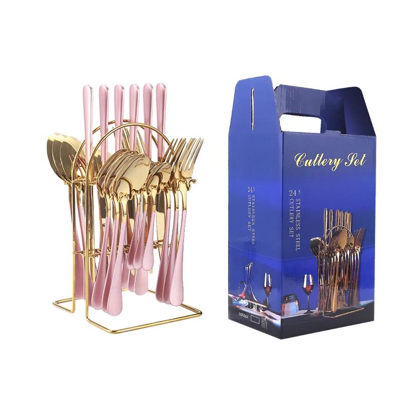 24 шт. роскошных столовых приборов с держателем из нержавеющей стали вилка ложка нож бизнес подарочная коробка стойка для столовых приборов домашняя посуда