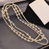 Simulated Pearl Long Necklace Multi-layered Sweater Chain Women's Necklace  Jewelry Accessories