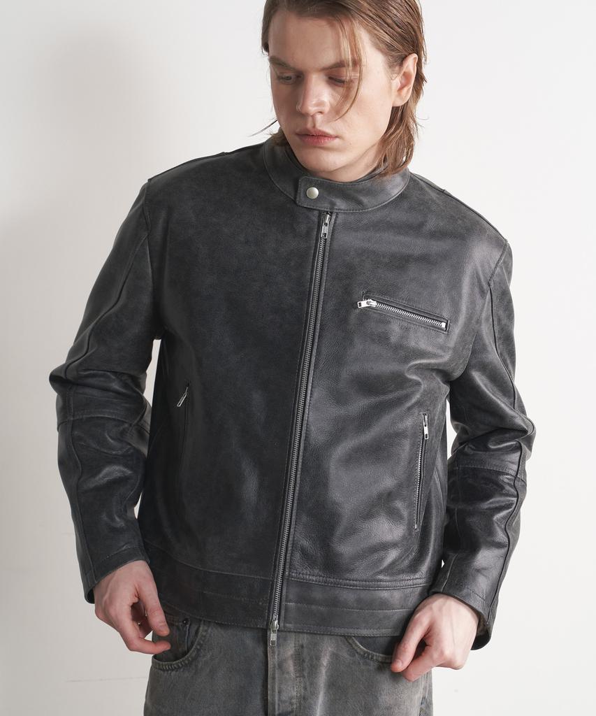 Sperone [Real Leather] Cowhide Washed Minimal Leather Jacket