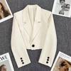 Black Cropped Blazers Woman Trend All Match Notched Collar Crop Jacket Women Korean Chic Single Button Suit Coat