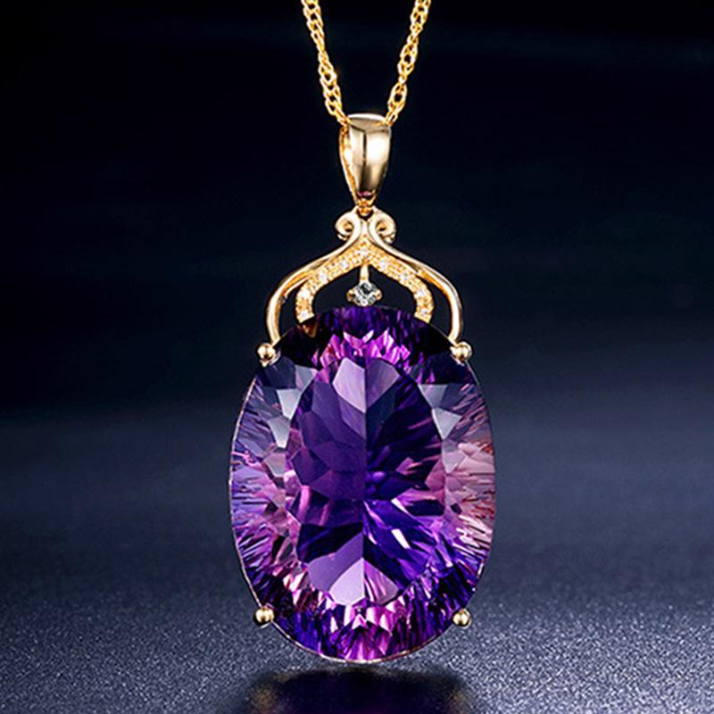 Cross-border Wish European and American Ladies Fashion Luxury Amethyst Pendant Necklace Amethyst Gemstone Necklace Jewelry Wholesale