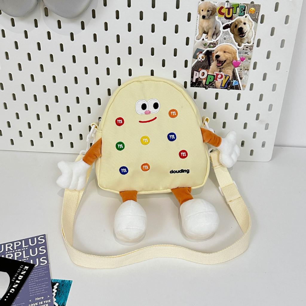 Cute Light Yellow Bear Embroidered Canvas Backpack For Kids Perfect For School And Daily Use