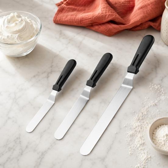 3Pcs/Set Cream Spatula, 6/8/10 Inch Stainless Steel Blades Offset Spatula, Ergonomic Non-Slip Handle Cake Spatula for Cake Decorating, Baking & Pastry