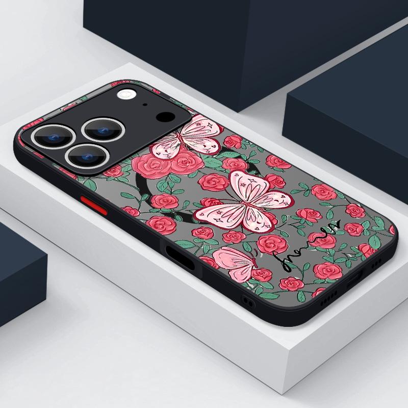 Magnetic Flowers Bowknot Phone Case For iPhone Air 17 16 15 Pro Max 13 12 Pro 14 Plus 11 For Magsafe Wireless Charge Hard Cover
