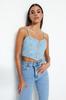 Women's Fashion New Bustier Blue Bird Eye Denim Bustier