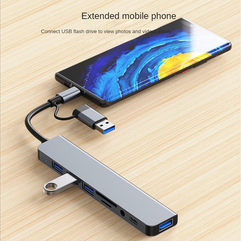 Док-станция типа C 8 в 2, USB-разветвитель, адаптер USB C-концентратор, высокоскоростная передача 5 Гбит/с, USB 3.0 2.0 3.5, аудиоразъем, устройство чтения карт SD/TF, OTG-адаптер