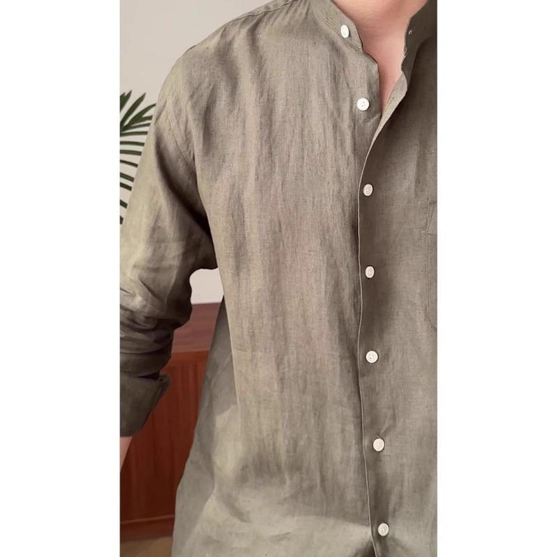 Men S Pure Linen Long Sleeve Flower Pattern Casual Shirt