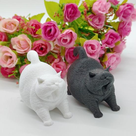 DYS 3D-печатная милая пухлая фигурка зевающего кота, черно-белая, широкое устойчивое основание против опрокидывания, настольный декор для зоомагазина, спальни и День рождения любимого человека