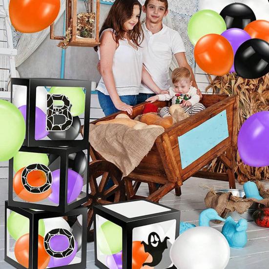 4 шт. коробка для воздушных шаров на Хэллоуин, прозрачная коробка для воздушных шаров с привидением «Бу» для декора вечеринки в честь Хэллоуина, детского праздника, определения пола, дня рождения