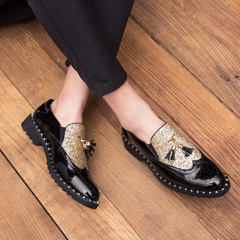 Мужские золотые мокасины с кисточками, золотистые туфли с крылышками, стильные кожаные блейзеры для выпускного, танцевальные туфли в стиле диско, большой размер