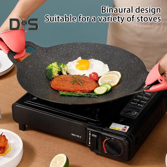 Korean Style BBQ Grill Pan for Stove Top Non-stick Round Frying Pan with Handles Pancake Griddle Pan for Indoor Cooking