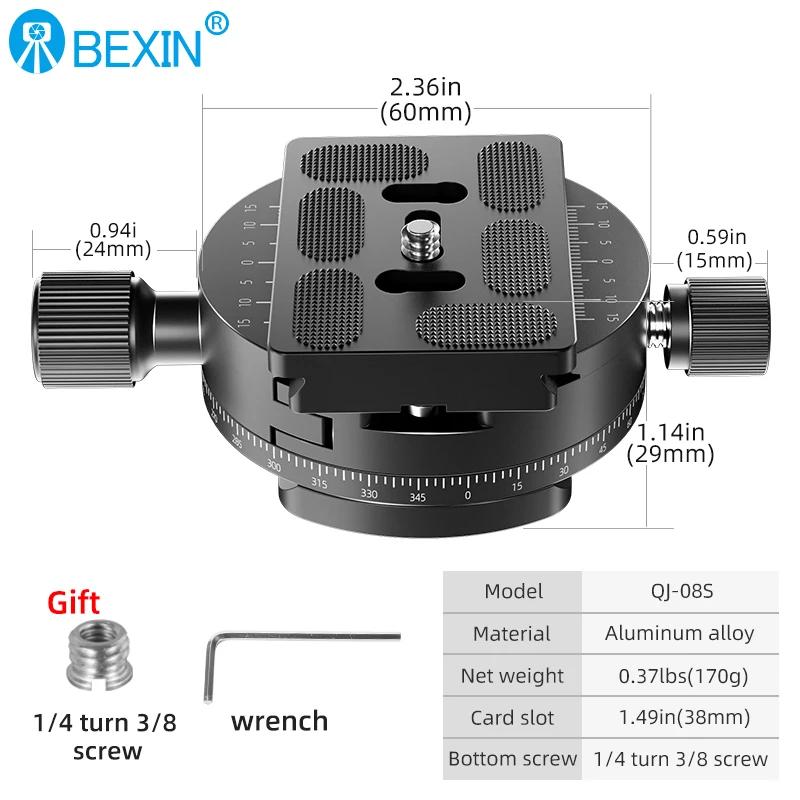 BEXIN QJ-08 360° Panoramic Rotating Quick Release Plate Clamp Tripod Head Universal DSLR Camera Photography Quick Release Base