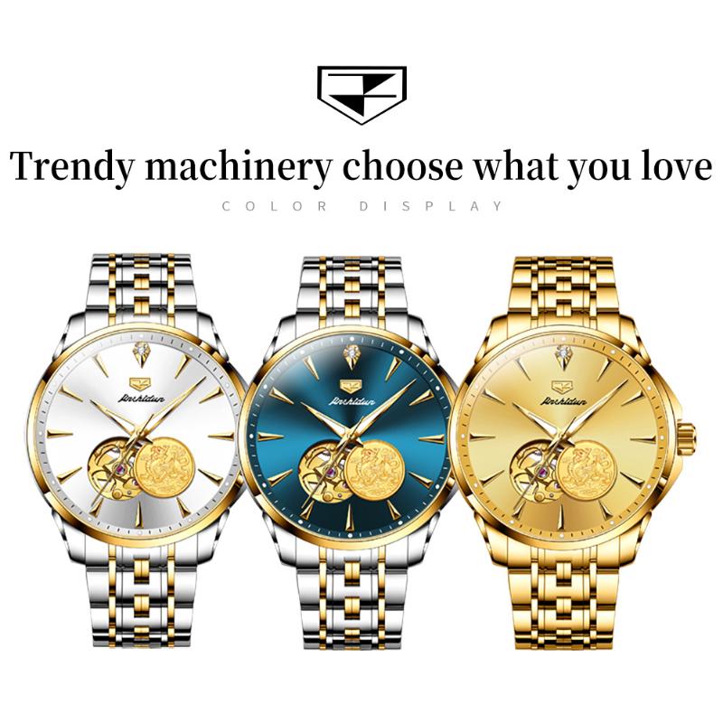 JINSHIDUN Новые деловые и развлекательные мужские часы полностью автоматические механические часы Pixiu Hollow Tourbillon модные трендовые высококачественные мужские часы