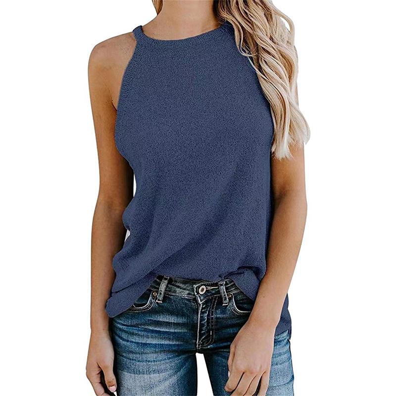 Summer Women Vest Fashion Loose Hanging Neck Tops Solid Color Knitted Vest Sexy Undershirt