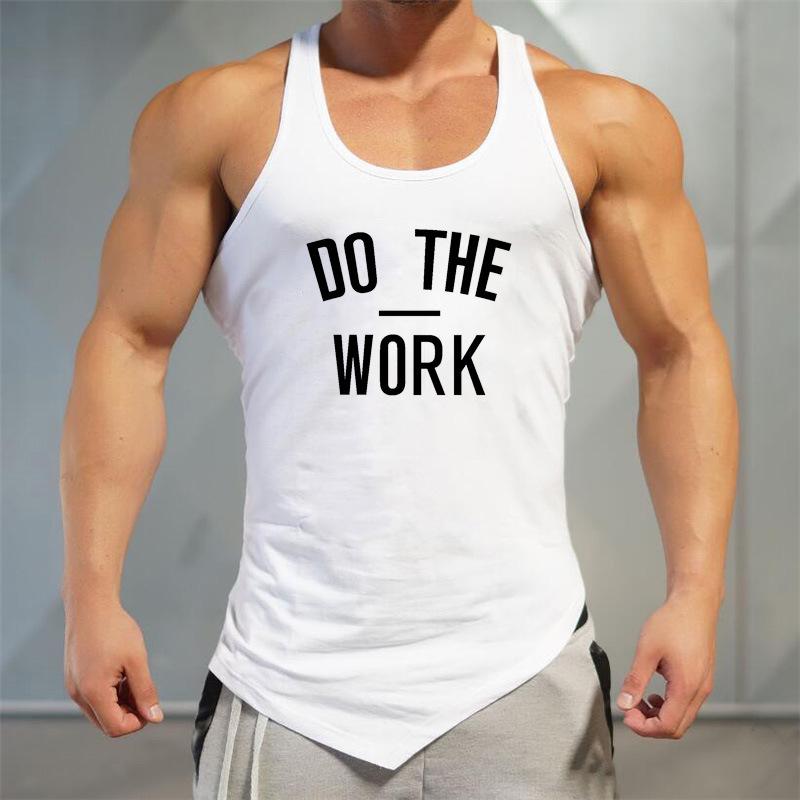 Men's Muscle Bodybuilding Fitness Vest - Round Neck, Irregular Hem, Pure Cotton