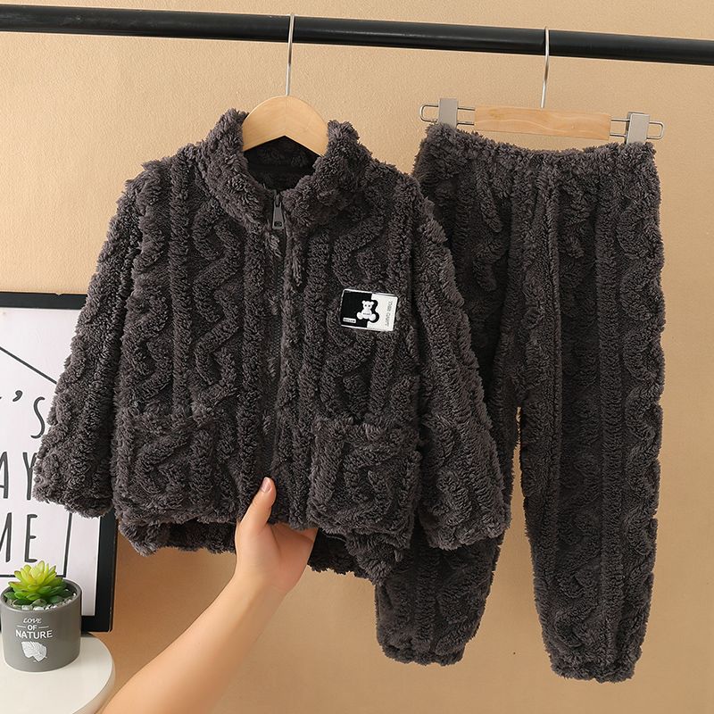 Children's Pajamas Girls Coral Fleece Thickened Boys Facecloth Fall and Winter Baby Girls Home Wear Winter Suit