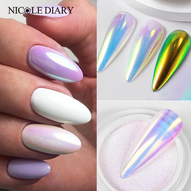 NICOLE DIARY Аврора Порошок для ногтей Белый Пигмент Жемчужный Растираемый Пыль Эффект Глиттер для Маникюра Арт-дизайн Ногтей Маникюр Аксессуары для Ногтей