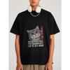 White T-Shirt with Cat and Text Print for Casual Wear