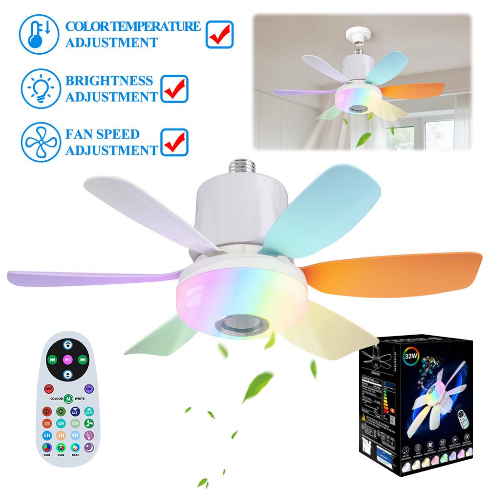 Ceiling Fans with Lights Remote Ceiling Fan RGB Dimmable Light Noiseless Black Modern Small Ceiling Fan for Bedroom Indoor 32W