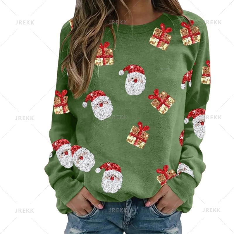 Autumn Fashion 3D Happy Christmas Print Sweatshirts Santa Claus Xmas Graphic Round Neck Hoodies Women Funny Clothing Sweatshirt